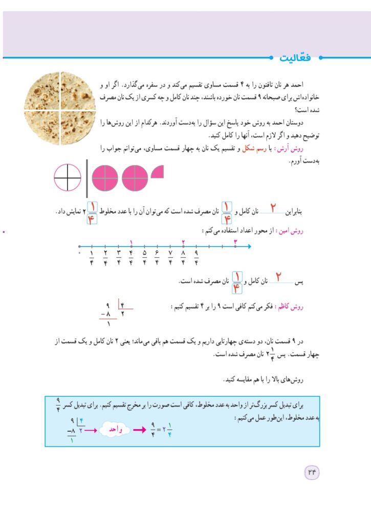 گام به گام ریاضی پنجم فصل 2 : کسر صفجه 24
