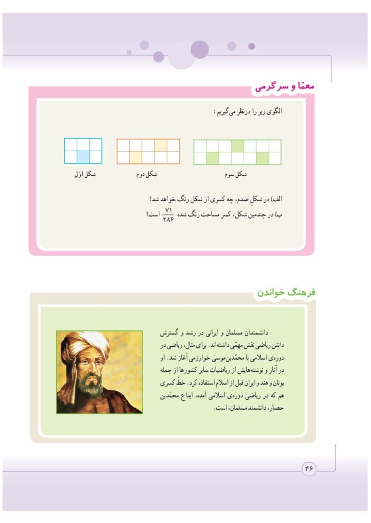 گام به گام ریاضی پنجم فصل 2 : کسر صفجه 46