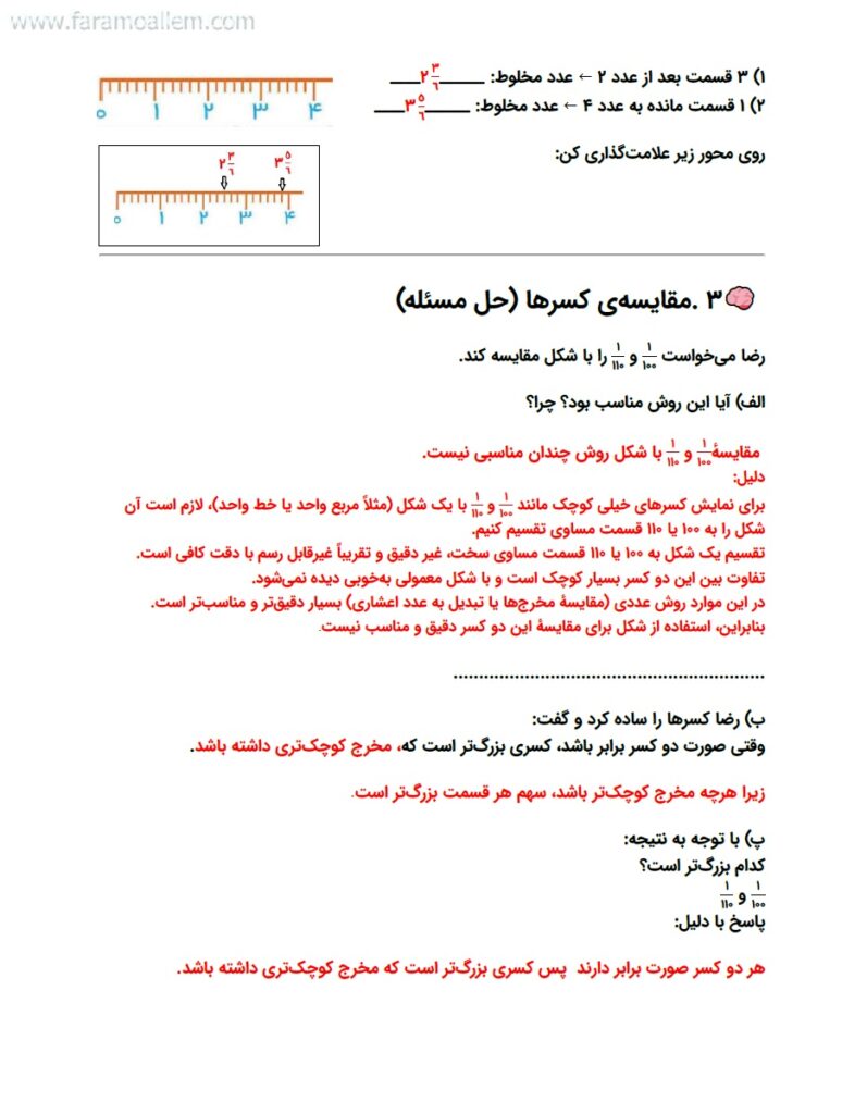 کاربرگ ریاضی چهارم فصل 2 : کسر صفحه 6