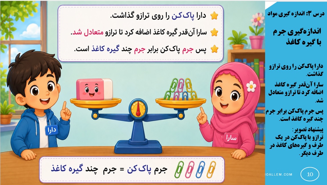 پاورپوینت علوم سوم درس 3 اندازه گیری مواد 3010