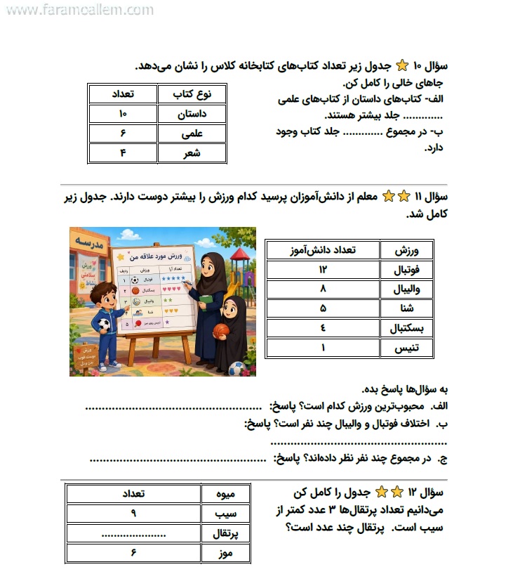 کاربرگ ریاضی سوم فصل 7 صفحه 4