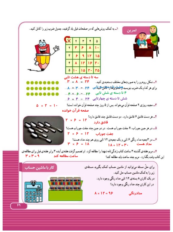 گام به گام ریاضی سوم فصل 4 صفحه 69