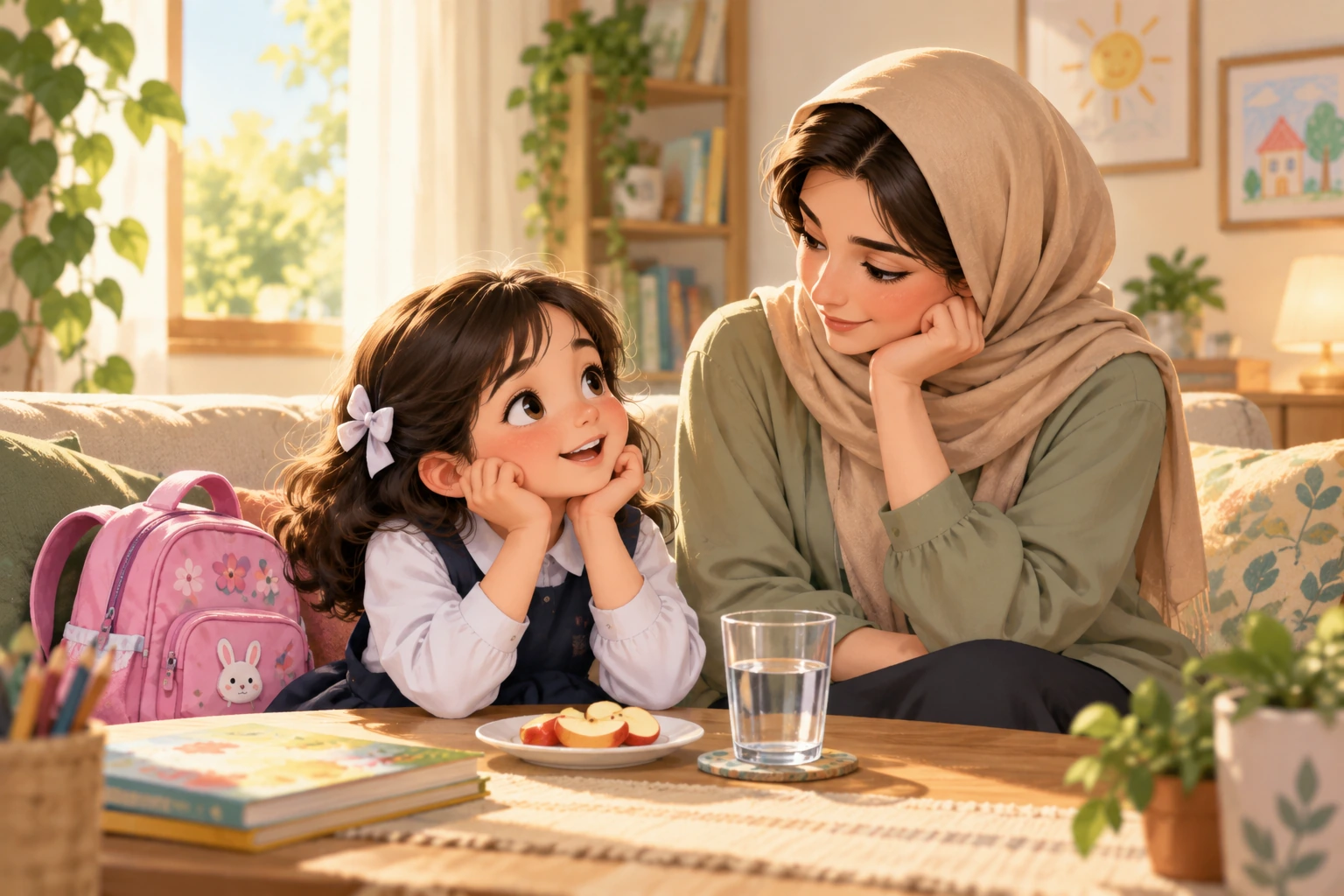 گفتوگوی آرام مادر و کودک بعد از مدرسه در هفته اول کلاس اول