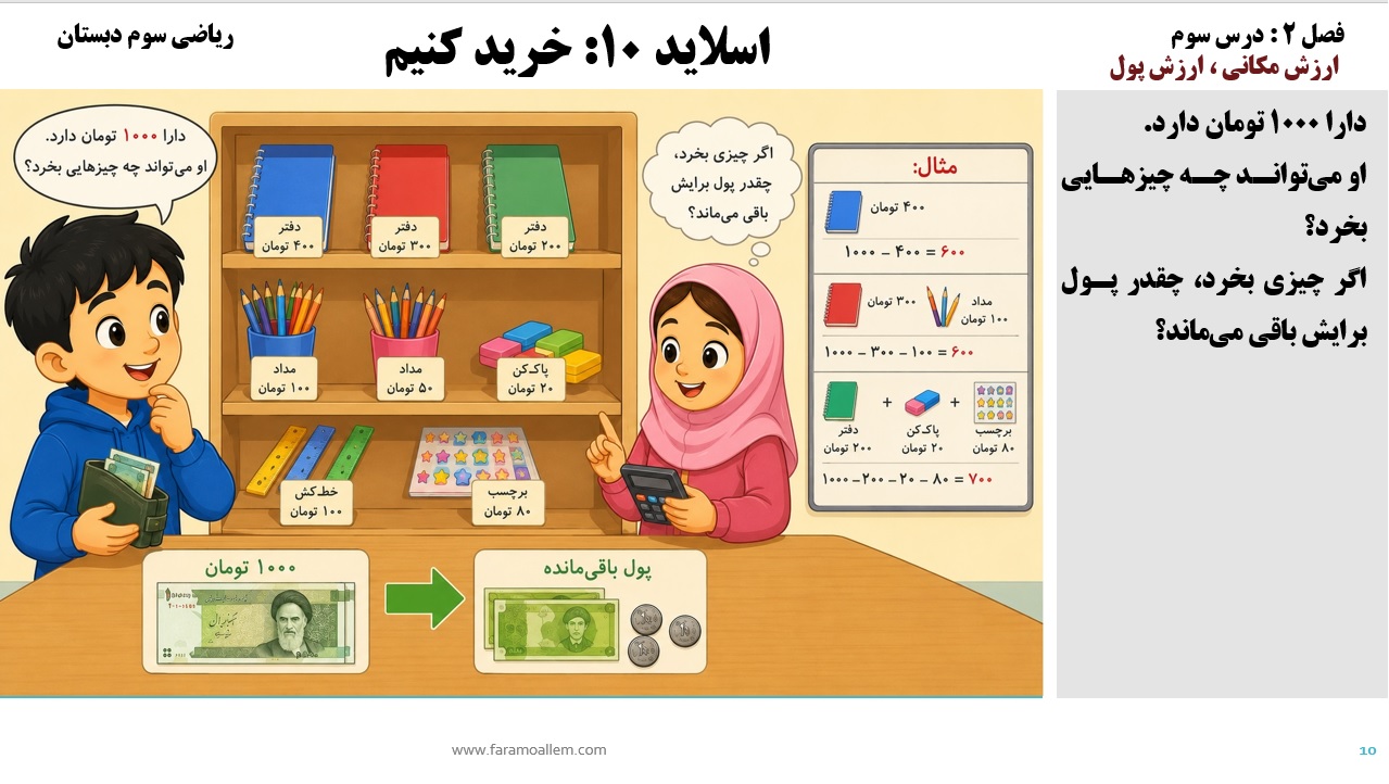 پاورپوینت ریاضی سوم دبستان فصل 2:درس سوم اسلاید شماره 10