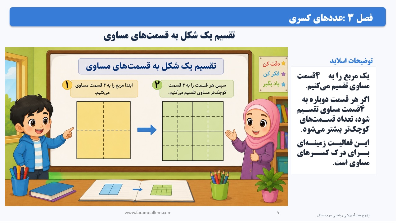 پاورپوینت ریاضی سوم دبستان فصل 3:درس اول عددهای کسری اسلاید 5
