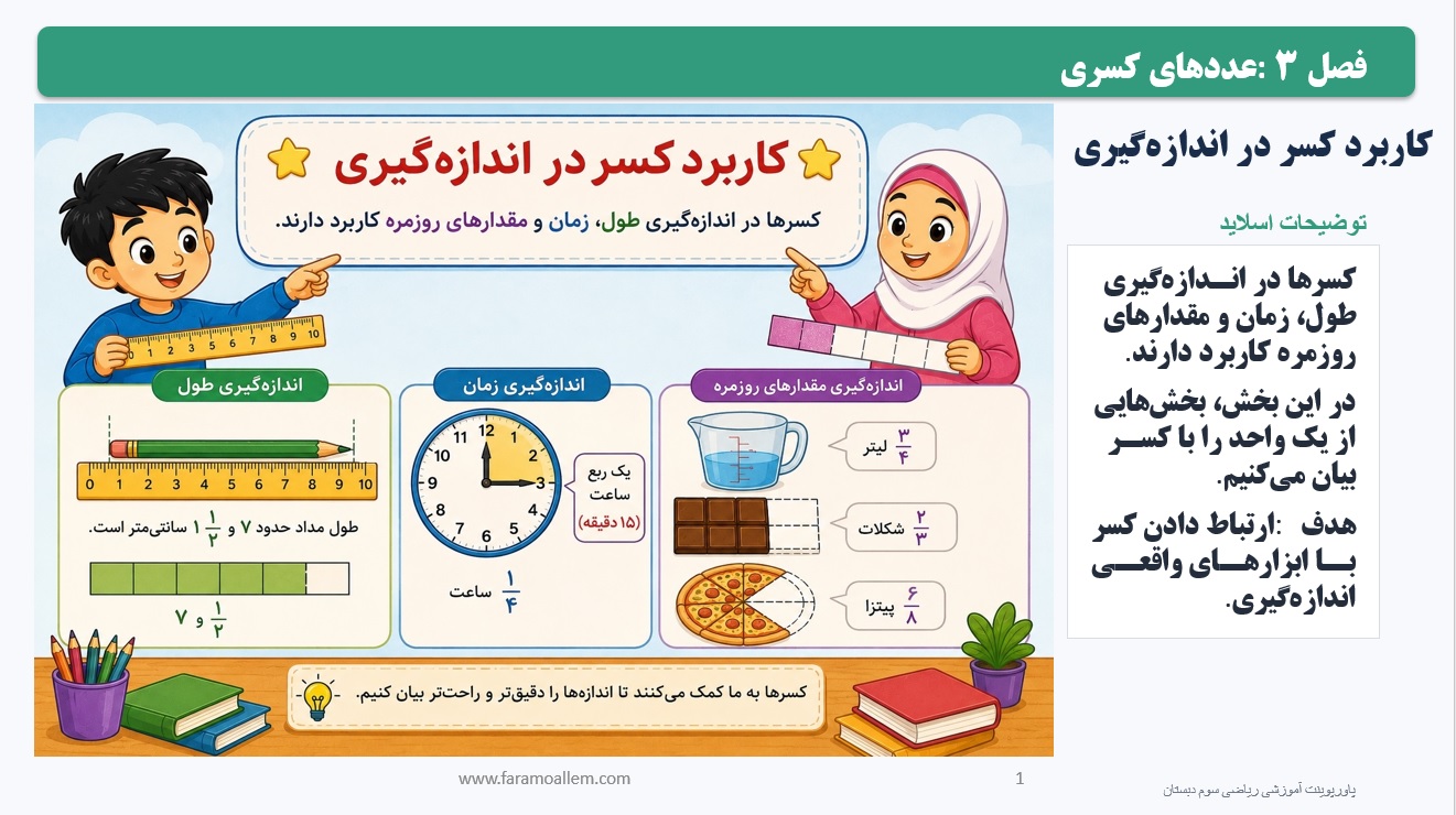 پاورپوینت ریاضی سوم دبستان فصل 3:درس دوم اسلاید شماره1