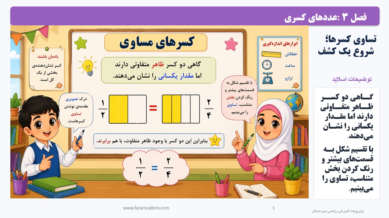 پاورپوینت ریاضی سوم دبستان فصل 3:درس سوم اسلاید1