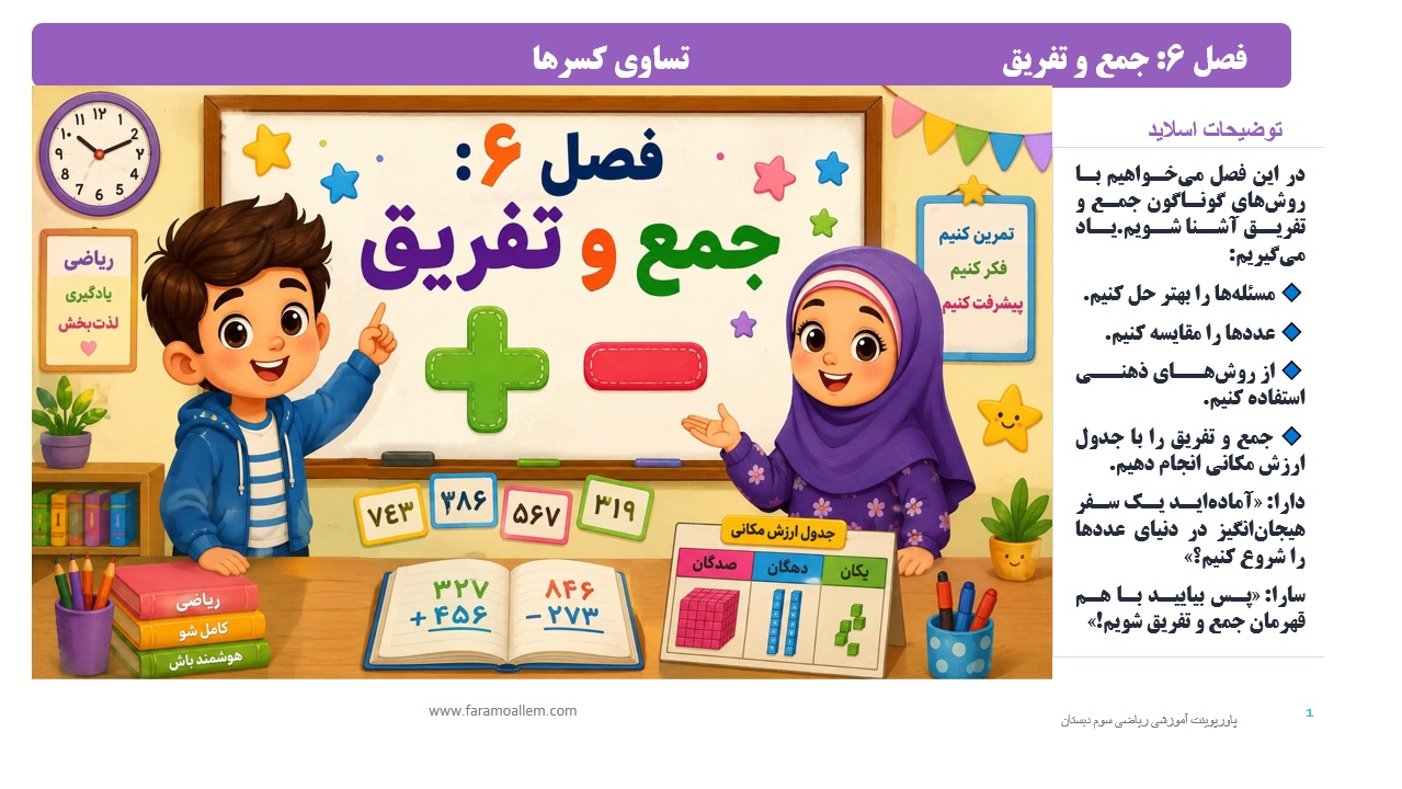 پاورپوینت ریاضی سوم دبستان فصل 6 اسلاید 1