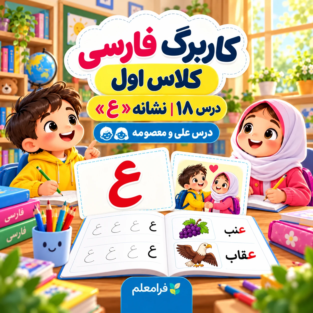 کاربرگ فارسی کلاس اول، درس ۱۸، نشانه ع، علی و معصومه