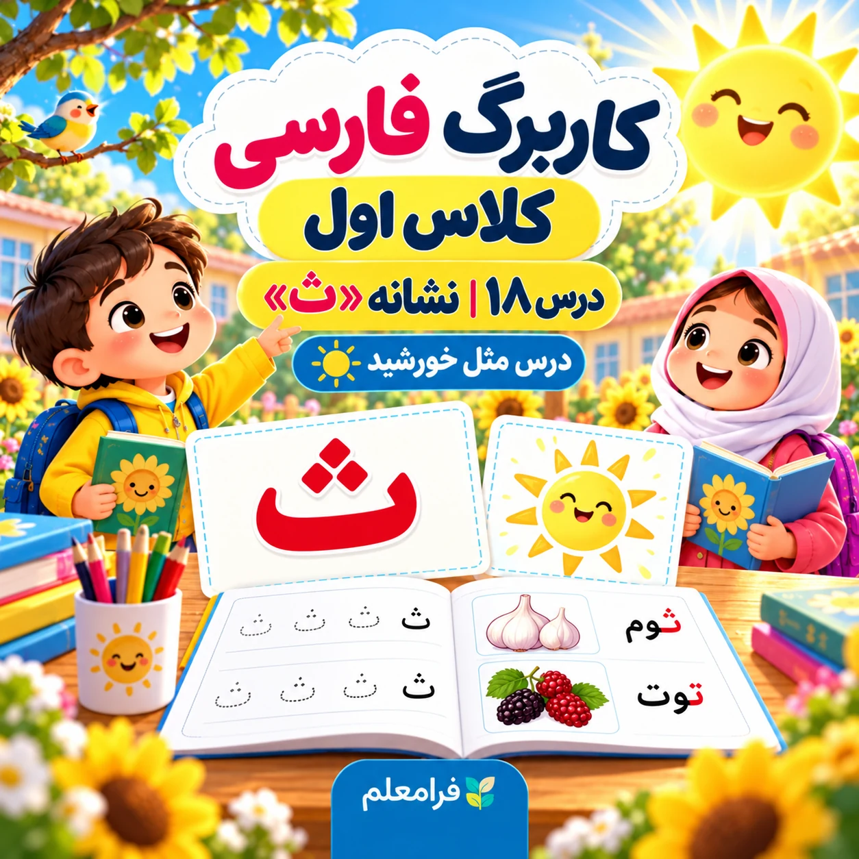 کاربرگ فارسی کلاس اول، درس ۱۸، نشانه ث، مثل خورشید