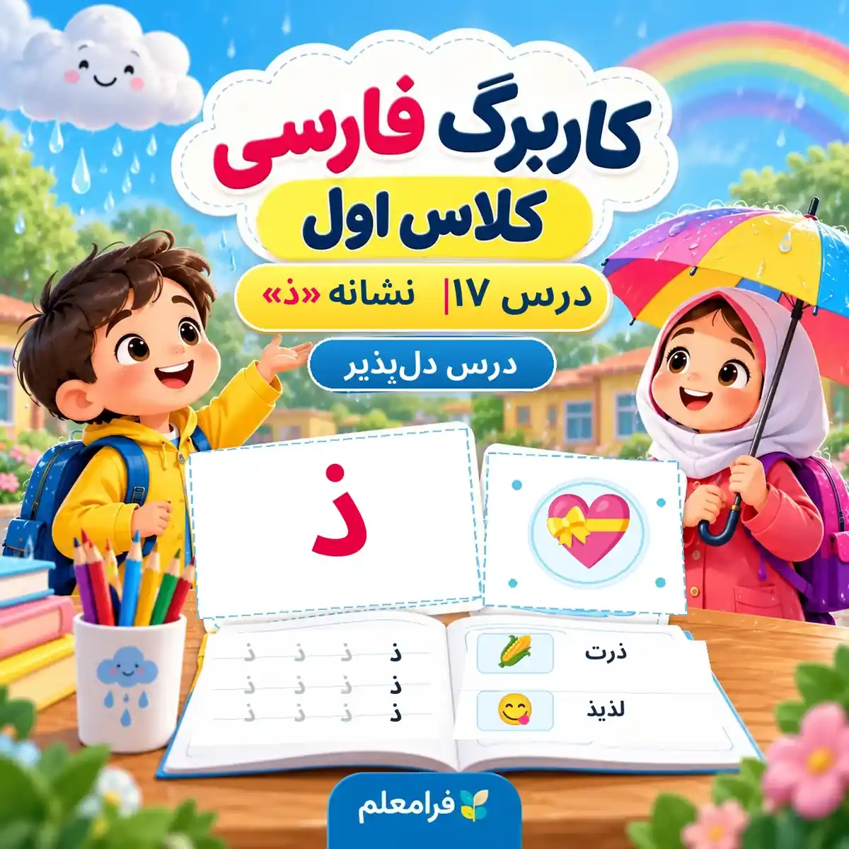کاربرگ فارسی کلاس اول، درس 17، نشانه ذ، دل‌پذیر