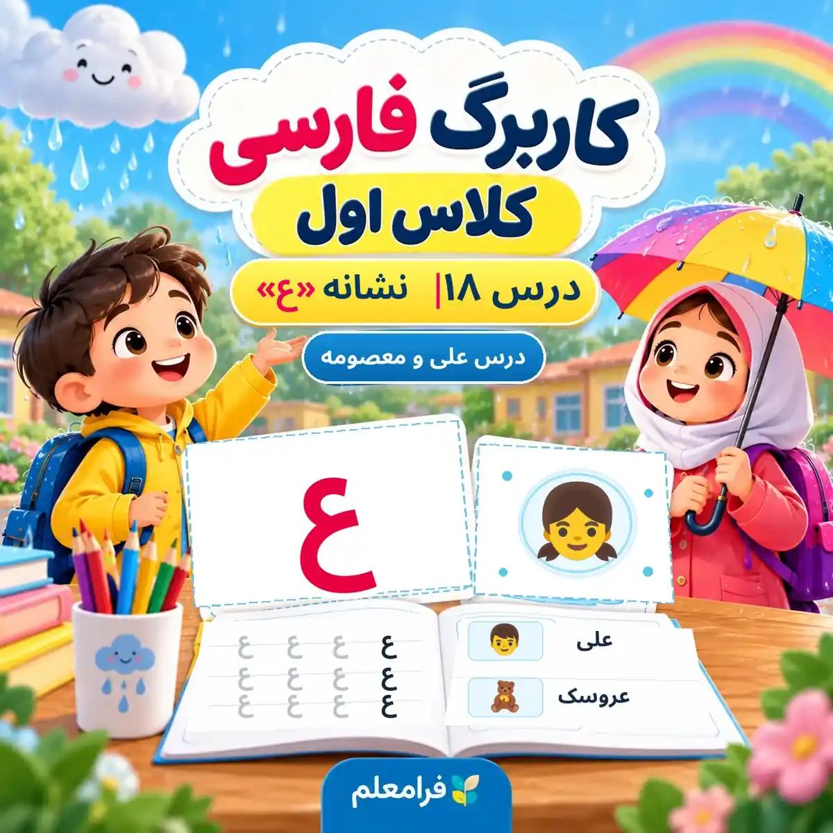 کاربرگ فارسی کلاس اول، درس 18، نشانه ع، علی و معصومه