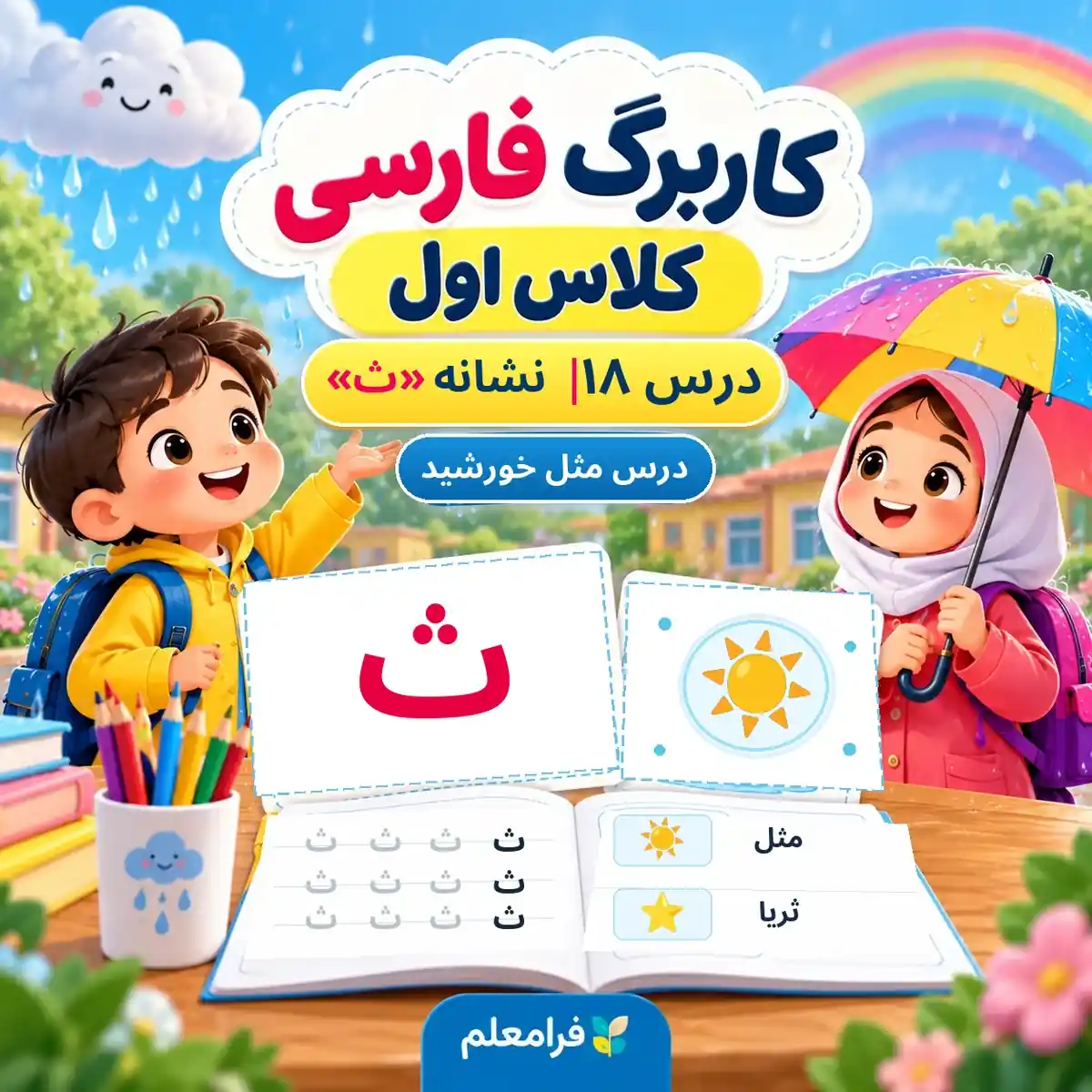 کاربرگ فارسی کلاس اول، درس 18، نشانه ث، مثل خورشید
