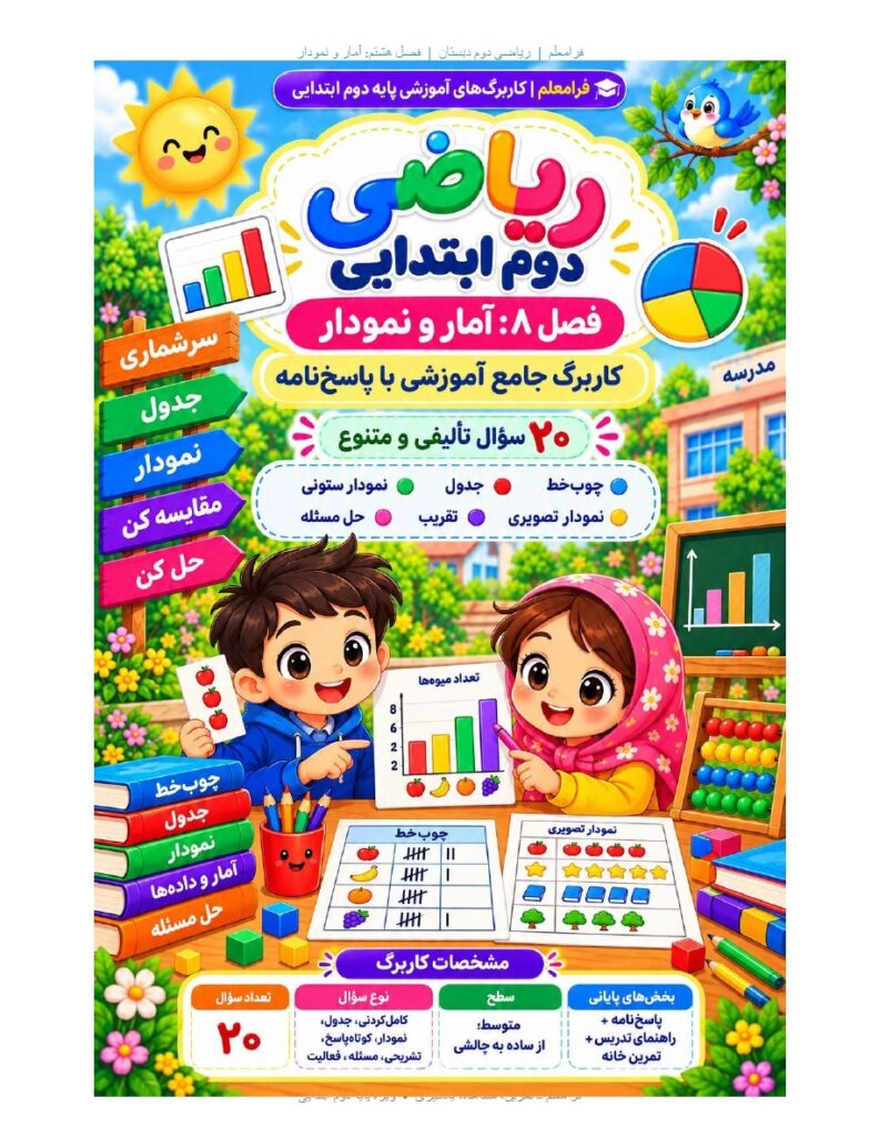 کاربرگ ریاضی دوم فصل 8 : آمار و نمودار + پاسخنامه صفحه 1