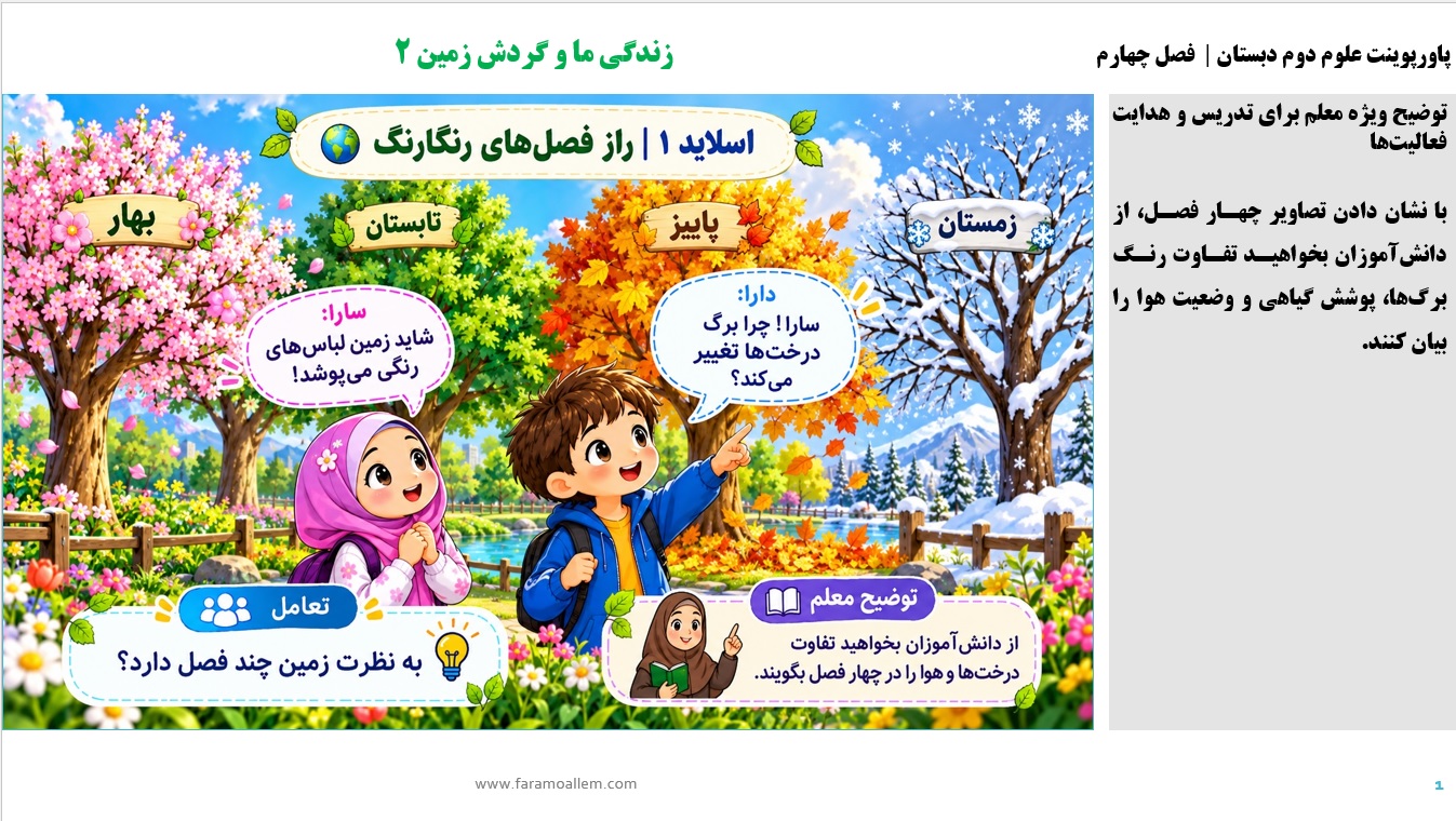 پاورپوینت علوم دوم دبستان، درس 4